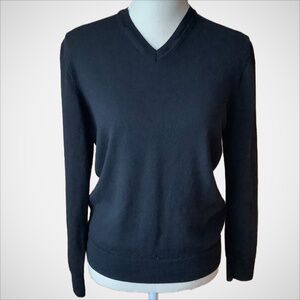 BLACK BROWN 1826 Black Merino Wool V-Neck Sweater